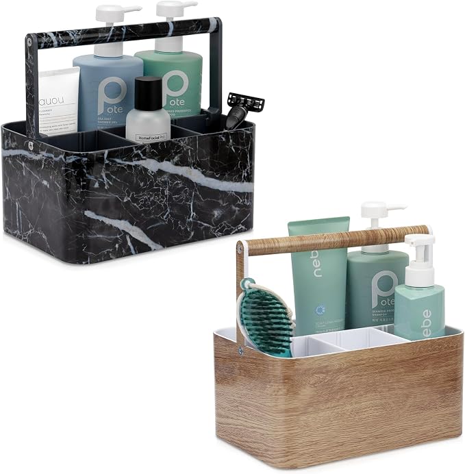 BYUNER Plastic Shower Caddy Dorm: Portable Bathroom Caddy Organizer for College with Handle and Adjustable Divider, Utility Hard Shower Basket Bin Tote for Toiletry,Shampoo,Soap,Cleaning Product