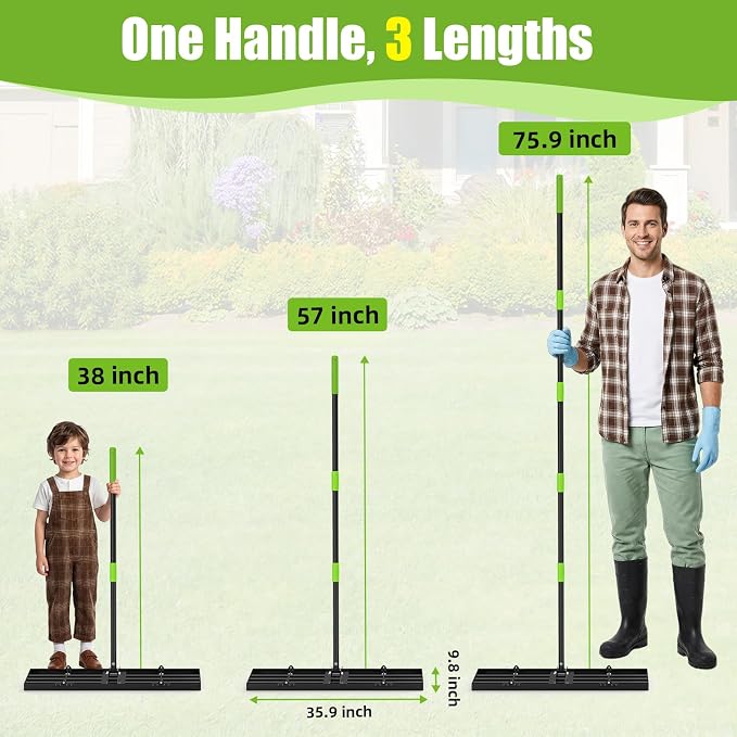 GARDTECH 36x10 Inch Lawn Leveling Rake Heavy Duty Adjustable Handle Yard Tool – Reinforced Steel Landscape Rake for Lawn Leveling, Soil Grading, Golf Course & Backyard Care