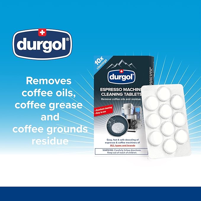 Durgol Swiss Espresso, Descaler and Decalcifier for All Brands of Espresso Machines and Coffee Makers, 4.2 Fluid Ounces (Pack of 2) Espresso Machine and Coffee Maker Cleaning Tablets, 10 ct