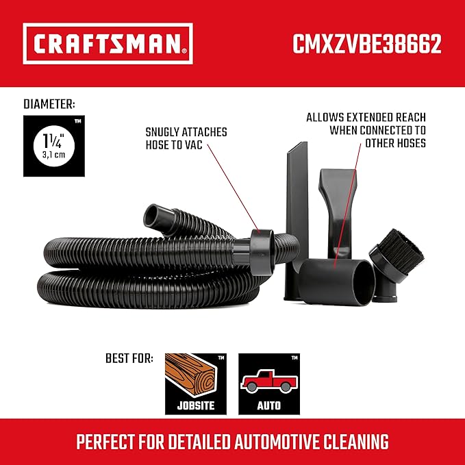 CRAFTSMAN CMXZVBE38662 1-1/4 in. Car Cleaning Wet Dry Vac Attachment Kit for Auto Detailing, Fits Most Vacs with a 2-1/2 in. Drum Inlet, Not Compatible with CMXEVBE17250 and CMXEVBE17678 Vacs