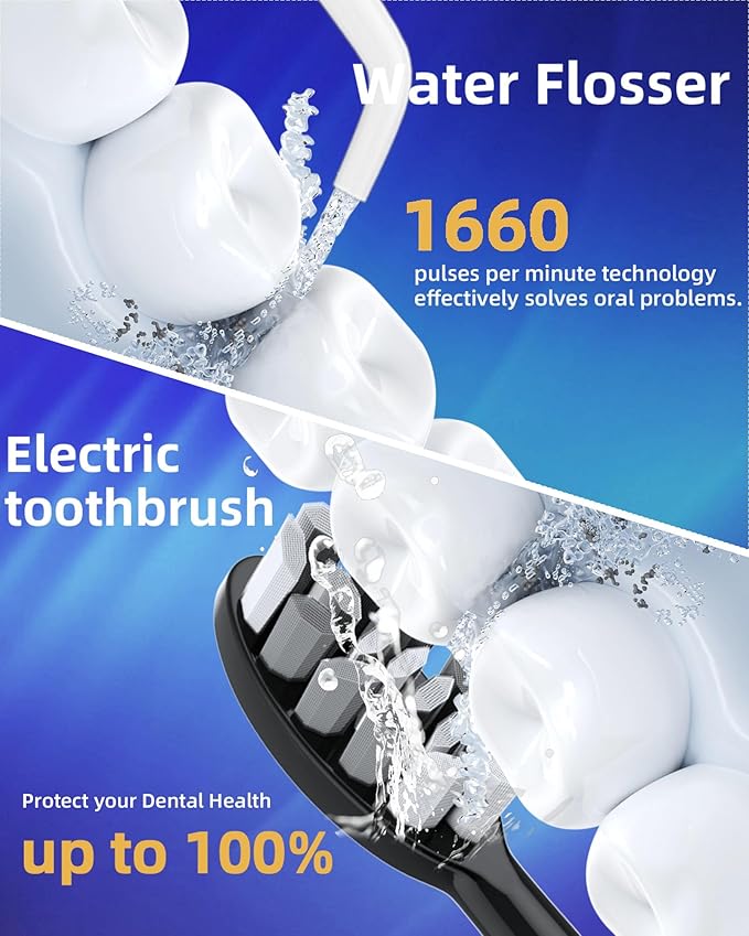 Water Flosser and Electric Toothbrush Combo,2-1 Oral Clean Kit, 5-Speed Sonic Electric Toothbrush & 4-Speed Portable Water Flosser to Clean Teeth and Protect Gum Health, IPX7 (White-Set)