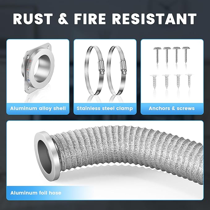 Magnetic Dryer Vent Coupling - 4'' Dryer Vent 180° Connector Kit with 3.2ft Aluminum Foil Hose Easy Cleaning Quick Connector Dryer Vent Kit