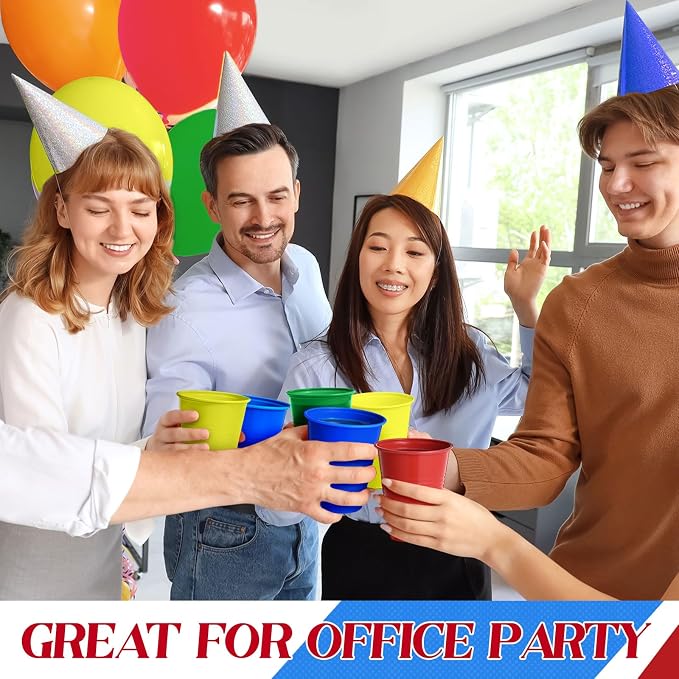 Funnymoom 60 Pcs Disposable Plastic 12 oz Party Drinking Cups Red Green Yellow Blue Colored Water Beverage Cups for Barbecues Picnics Festival Birthday Party Supplies