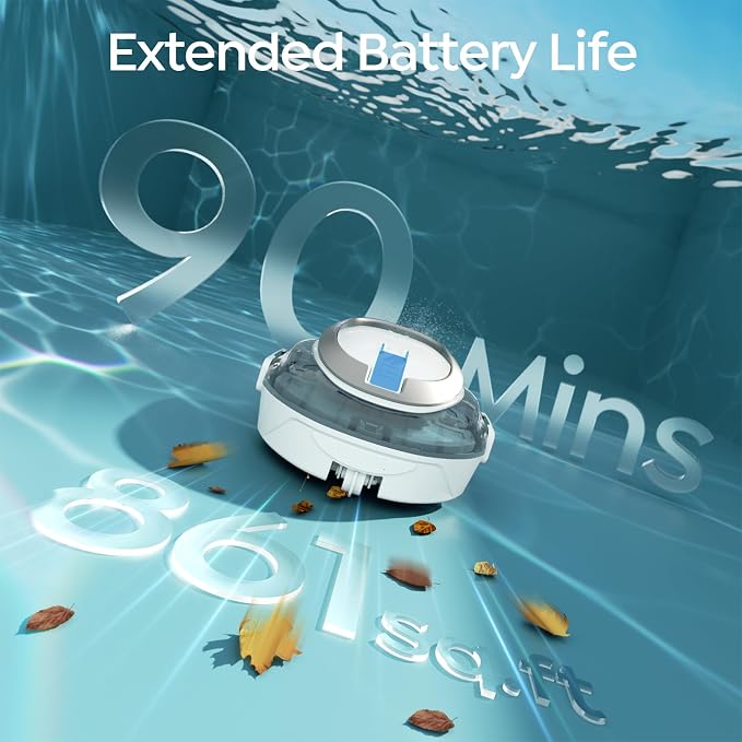 S2 Pool Vacuum Robot for Above Ground Pools, Cordless Operation, 90-Min Runtime, Efficient Cleaning Performance, Self-Parking and Easy Maintenance (Arctic Blue)