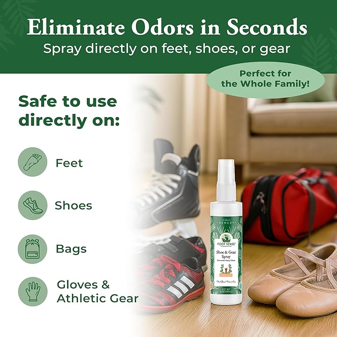 Foot Sense – Shoe Deodorizer & Foot Spray – Natural Foot & Shoe Odor Eliminator for Smelly Feet, Shoes & Sports Gear, Long-Lasting Refreshener for Adults & Kids – 5oz, 2 Pack