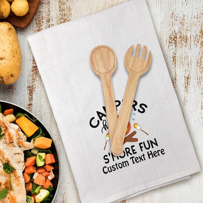 Style In Print Custom Mothers Day Decor Flour Kitchen Towels Campers Have S'More Fun Campfire Heart Camping Cleaning Supplies Dish Towels Personalized Text Here