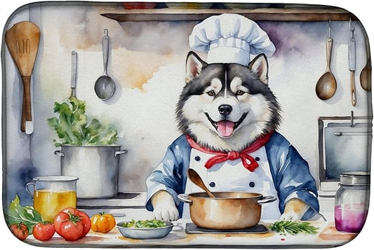 Caroline's Treasures DAC6184DDM Alaskan Malamute The Chef Dish Drying Mat Absorbent Dish Drying Mat Pad for Kitchen Counter Dish Drainer Mat for Countertop, 14 x 21", Multicolor