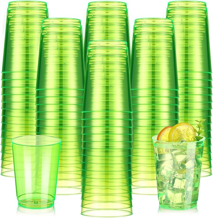 Teenyyou 150 Pcs St. Patrick's Day Cups 10oz Green Disposable Cups Heavy Duty Plastic Cup Fancy Cocktail Cup Drinking Tumblers for St. Patrick's Day Family Gathering Tea Party Wedding