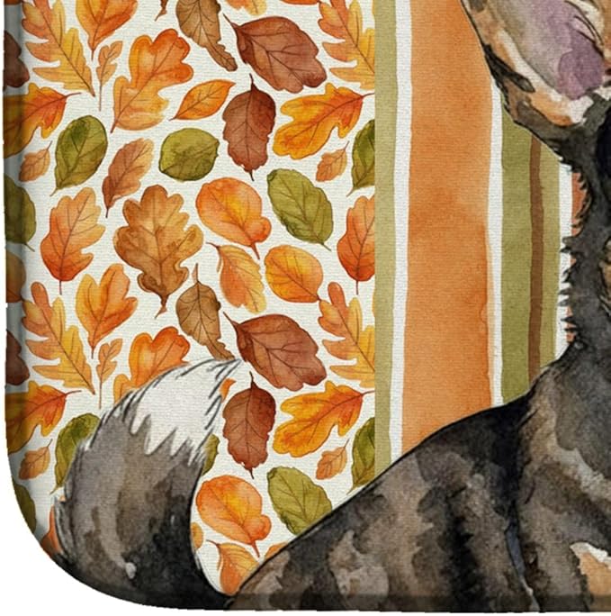 Caroline's Treasures Brindle Cardigan Welsh Corgi Heirloom Fall Dish Drying Mat Absorbent Dish Drying Mat Pad for Kitchen Counter Dish Drainer Mat for Countertop, 14 x 21", Multicolor