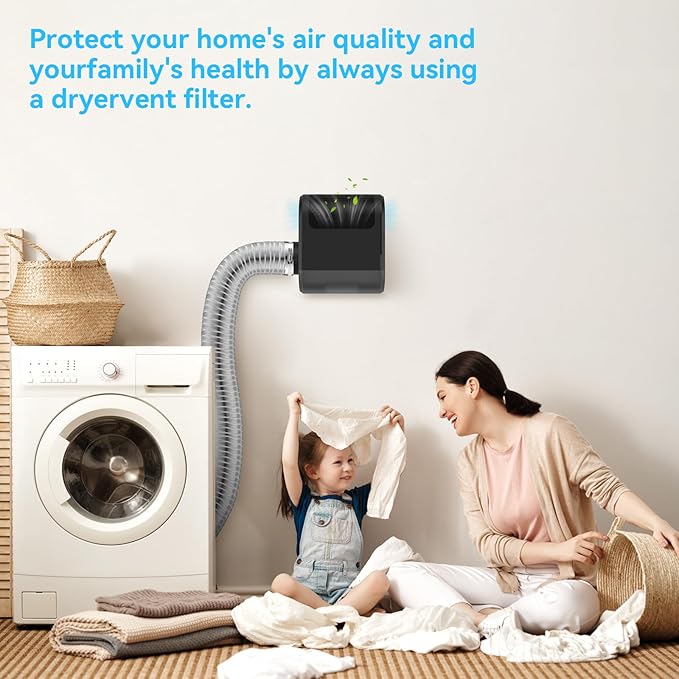 3-in-1 Indoor Dryer Vent - Polyester Screen Filter and Water Drawer System for Electric Clothes Dryers, Includes Dryer Vent Clamps-Black Color (Black)