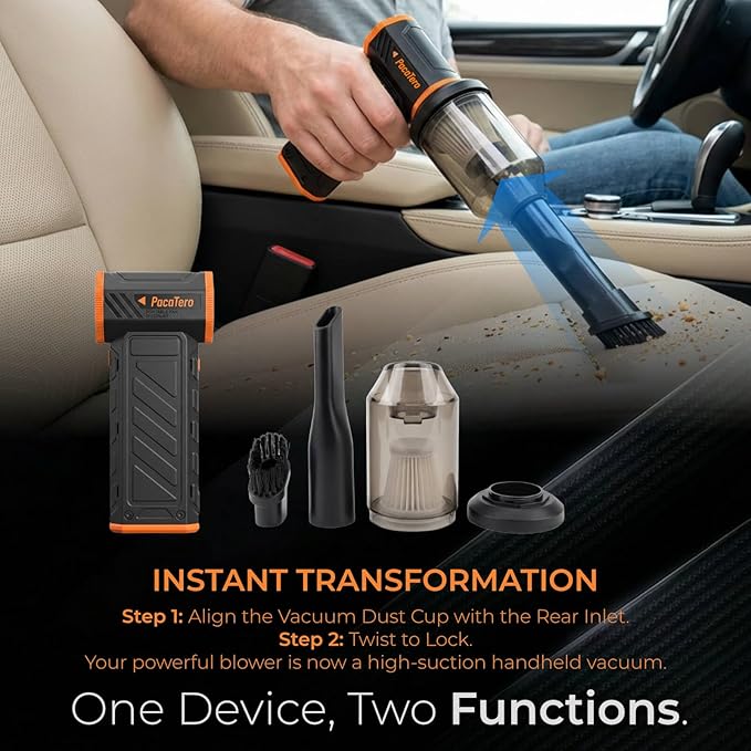 Electric Air Duster, 3-in-1 Cordless Rechargeable Air Blower & Handheld Vacuum with Inflator — 10000mAh Portable Turbo Fan for Car Cleaning, PC Keyboard, Computer