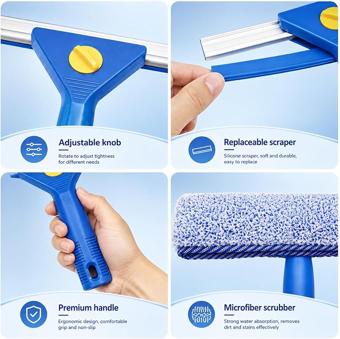 Window Cleaning Kit with Extension Pole,Professional Window Washing Kit with Bucket, 79" Window Squeegee with Microfiber Scrubber Scraper,Window Cleaner Tool for Commercial, Home,Outdoor