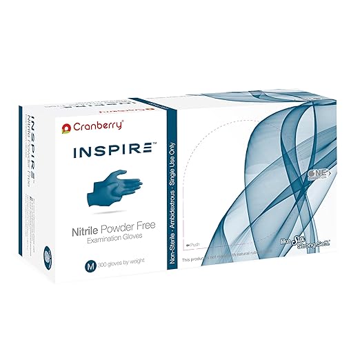 Cranberry USA Cranberry Inspire Aegean Blue Nitrile Exam Gloves, Pack of 300, Medium, 2.0 Mil