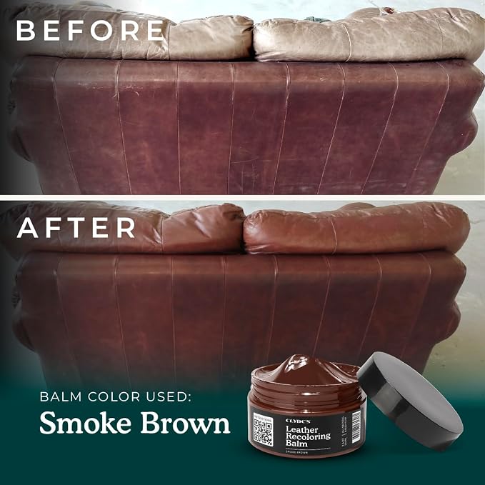 Clyde's™ Leather Company Leather Recoloring Balm – Color Restore & Scratch Repair Kit for Faded Leather Furniture, Car Seats, Sofa & Vinyl | 23 Colors | Non-Toxic Dye