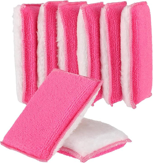 Mudder 8 Pcs Car Interior Scrubbing Sponge 5'' x 3'' Fiber Car Wax Applicator pad Household Cleaning Sponges for Leather Seat Couch Cleaning (Pink White)