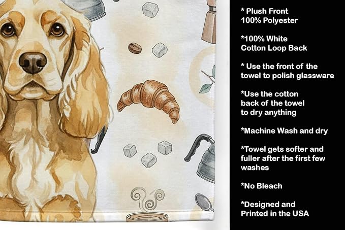 Caroline's Treasures Buff Cocker Spaniel Coffee Bar Kitchen Towel Velour Plush Front and Cotton Loop Back Machine Washable