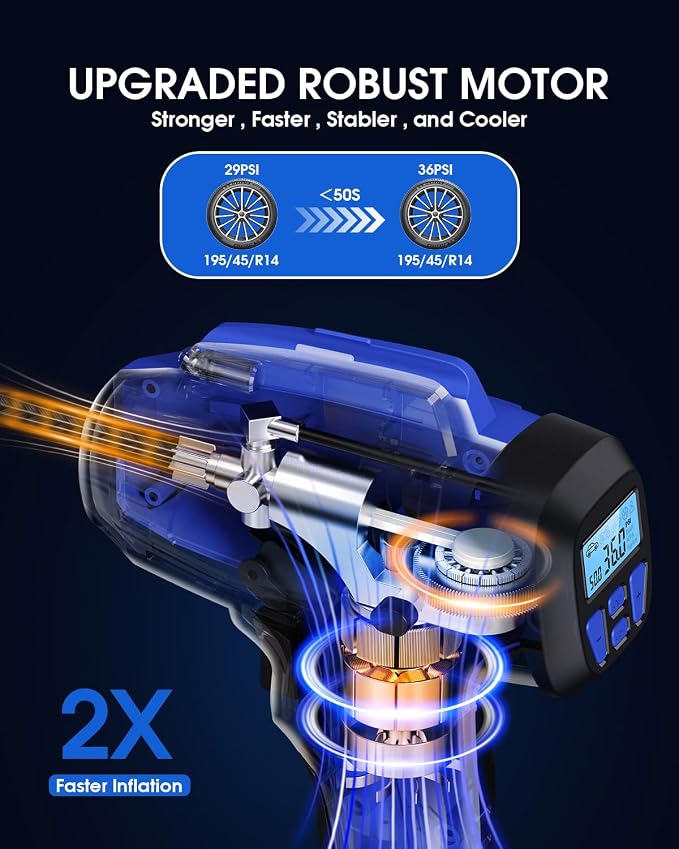 KeenPower Smart Cordless Tire Inflator Portable Air Compressor Rechargeable 21V Battery Powered 160PSI Handheld Air Pump w/4+N Smart Modes & Dual Power & Digital Pressure Gauge for Cars Motorcycles