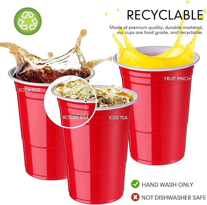 Mimorou Red 200 Pack Plastic Cups 16 oz Disposable Cups for Party Wedding Halloween Stackable Beverage Drinking Tumbler Heavy Duty for BBQ Birthday Baby Shower