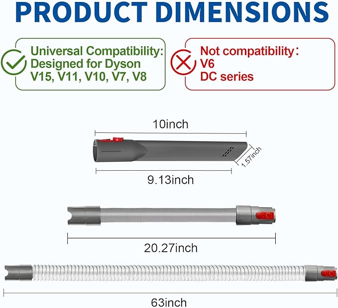 Attachment Kit - Extension Hose and Crevice Tool Compatible with Dyson V15 V11 V10 V7 V8 Absolute Animal Motorhead Trigger Model