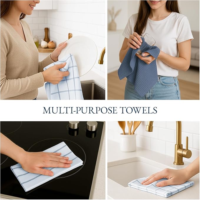 LANE LINEN Dish Towels Set of 12-18” x 28” Soft, Absorbent Cotton Kitchen Towels, Quick-Drying Tea & Hand Towels, Premium Decorative Dish Cloths - Indigo