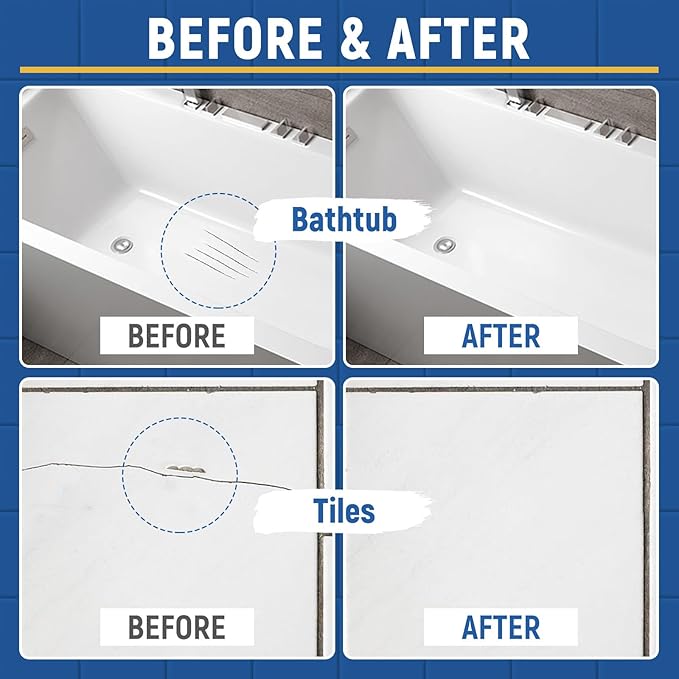 Tub Tile Gloss White Paint Touch Up Paint Kit for Bathtub Porcelain Repair Scratches Cracks Chips on Porcelain Acrylic Enamel Cast Iron Tiles Sinks Toilets White