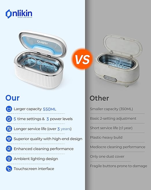 45KHz Ultrasonic Jewelry Cleaner, 5 Timer & 3 Power Modes, 35W Retainer Cleaner for Jewelry, Eyeglasses, Rings, Watch Strap, Dentures - Quiet <38dB, 20oz, 304 Stainless Steel (Ceramic White)