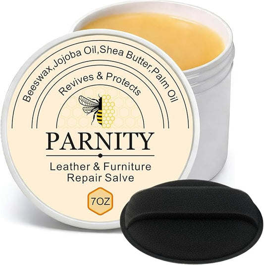 All-Natural Leather & Wood Furniture Repair Salve 7oz, Leather Conditioner & Polisher for Car Seats, Wood Flooring, Couches, Saddles, Boots & Bags