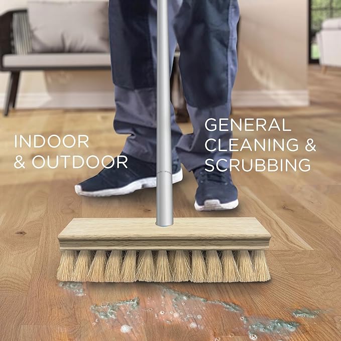 LOLA Deck Scrub Brush, 9" x 3.5" Head w/Tampico Bristles for Outdoor Cleaning, Removes Dirt & Grime from Patios, Decks, Grout, 1 Count