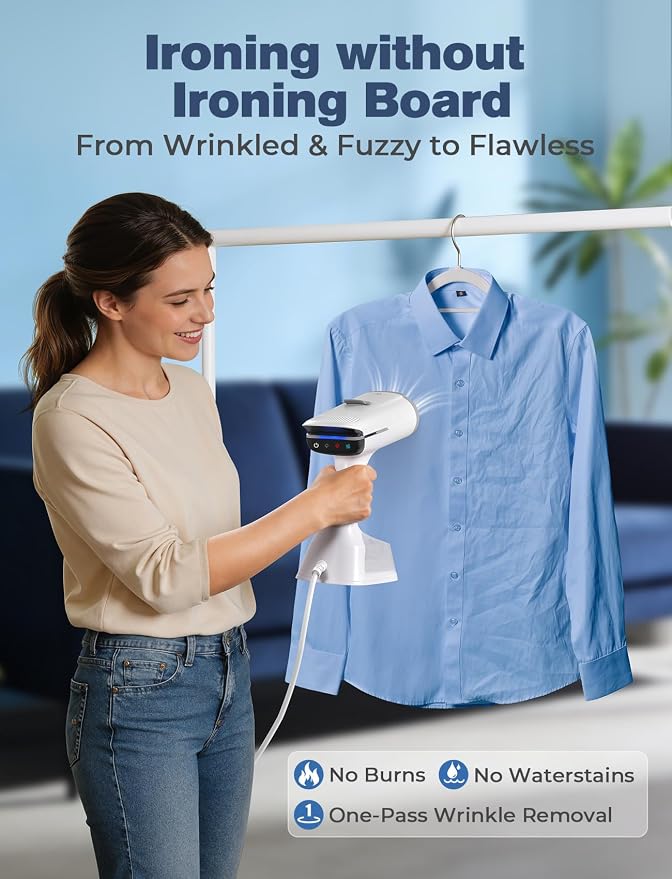 Vacuum Steamer with 270ml Water Tank, Handheld Garment Steamer for Clothes with 3500Pa Suction, LED Touch Screen, Portable Suction Handheld Vacuum Iron & Steamer for Wrinkle Removal (110-120V Use)