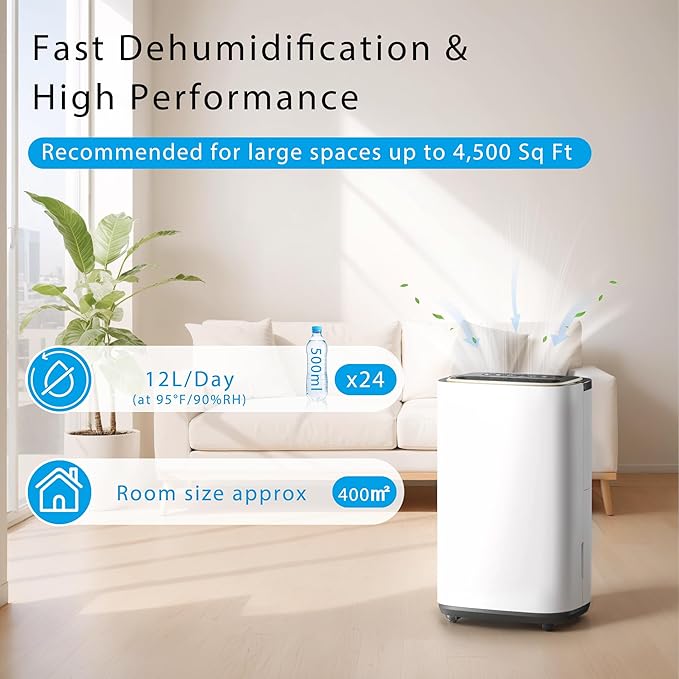 5000 Sq.Ft Dehumidifier for Basement with Drain Hose, New Upgrade 50 Pint Large Best Compressor Dehumidifiers for Home or Garage, Smart Humidity Control, 24H Timer & Child Lock, Ideal for Large Room