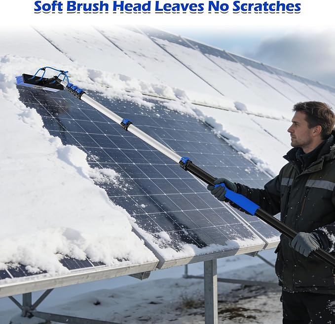 30 FT Reach Solar Panel Cleaning Brush Kit with 5-24 FT Telescopic Extension Pole, Water Fed Pole with Dual Action Flip-Lock & Screw Fixing Design, Ideal for Snow Removal, Windows, Boats, RVs