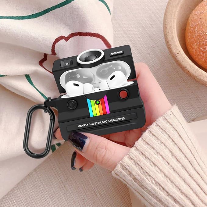 VISOOM Retro Case for AirPods Pro Case Cover Women Men,Fashion Silicone Air iPods Pro 2 1 Gen Case with Cleanner Kit Compatible with Apple Airpods Pro 2nd 1st Generation Cases,Black