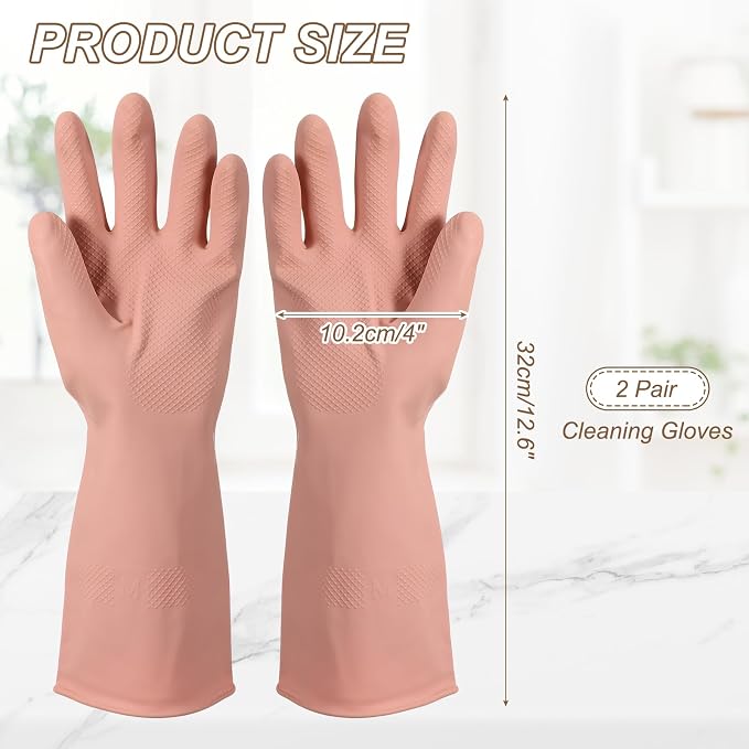 uxcell Rubber Cleaning Gloves, Reusable Household Dishwashing Long Rubber Gloves