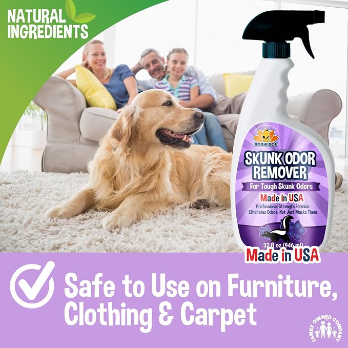 Bodhi Dog Skunk Odor Remover for Dogs & House – Fast-Acting Skunk Spray & Smell Eliminator for Pets, Carpet, Furniture, Bedding & Fabrics – Safe for Pets & Home (32 Oz)
