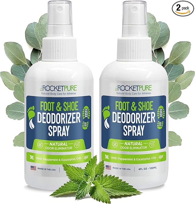 Rocket Pure Natural Foot and Shoe Deodorizer Spray, Deodorant and Odor Eliminator for Smelly Feet, Smell Remover, Formulated with Essential Oils, Made in the USA, Mint, 4 fl oz (Pack of 2)