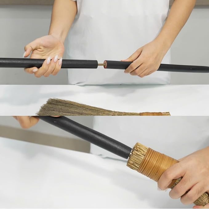 Vietnamese Straw Soft Broom - Sweeping Broom with Black Wooden Handle for Cleaning, Decoration, Wedding with 45.28inch Length