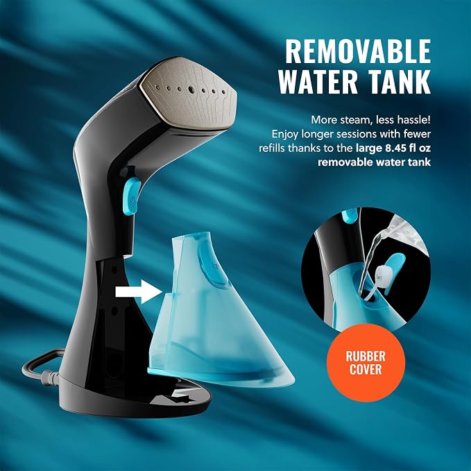 PurSteam Handheld Garment Steamer – 30-Sec Heat-Up, 3 Steam Settings | 1650W | 25-Min Continuous Steam | 8.45 oz Removable Tank | Ceramic Soleplate | Auto Shut-Off | Portable for Home & Travel