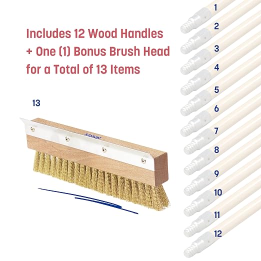 12 Carlisle 40-Inch Wood Handles + Bonus Sparta Pizza Oven Brush Head with Brass Bristles & Stainless-Steel Scraper, Durable Commercial-Grade Cleaning Tools