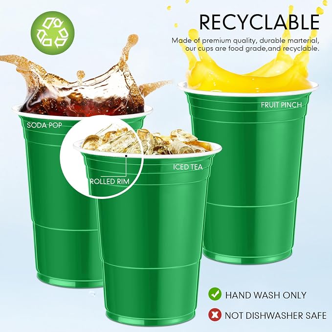 Mimorou Green 200 Pack Plastic Cups 16 oz Disposable Cups for Party Wedding Halloween Stackable Beverage Drinking Tumbler Heavy Duty for BBQ Birthday Baby Shower