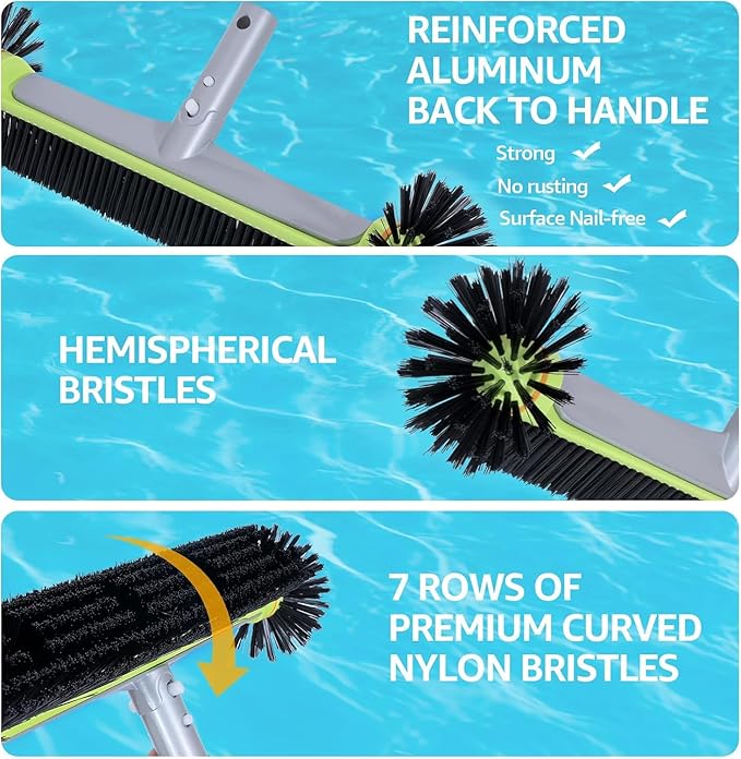 Sepetrel Deluxe Swimming Pool Cleaning Kit with 10.5" Aluminum Pole, Professional Pool Maintenance Set with Leaf Skimmer Net, 17.5" Pool Brush Head & Hand Scrub Brush for Inground & Above Ground Pools