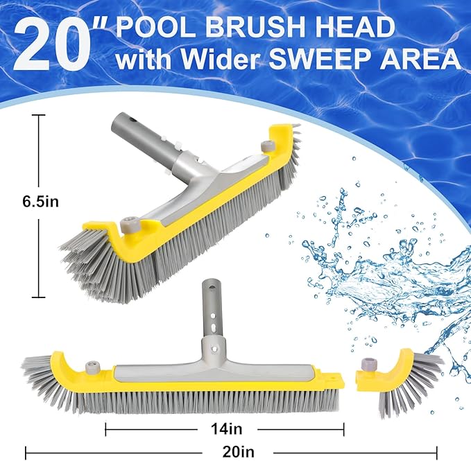 POOLAZA 20'' Pool Brush & Ultra Fine Mesh Pool Skimmer Net