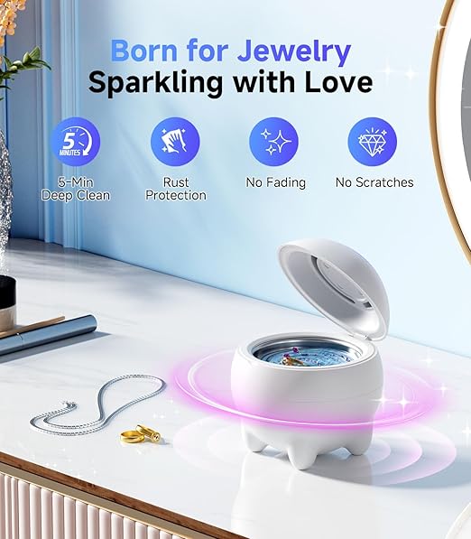 Ultrasonic Jewelry Cleaner Machine, 45KHz Retainer Cleaner Ultrasonic Professional for Dentures, Ring, Earrings Sterling Silver Deep Cleaning with 4 Modes, Timer, Low Noise, 304 Stainless Steel Tank