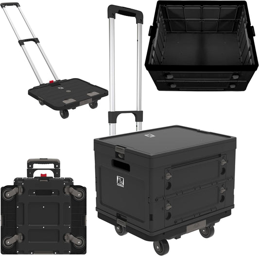 Wellmax WM99800BK Rolling Crate Cart with Wheels, Foldable Utility Cart for Teachers, Shopping, Office | Silent Wheels, Aluminum Handle, 132 lbs Capacity – Black