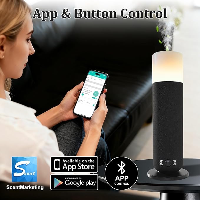 Smart Waterless Essential Oil Diffuser,Scent Diffuser for Home,Hotel Collection Diffuser APP Control,Ambient Lighting,Covers Up to 2000 Sq.Ft Aromatherapy Diffuser for Bedroom Spa Yoga Office Black