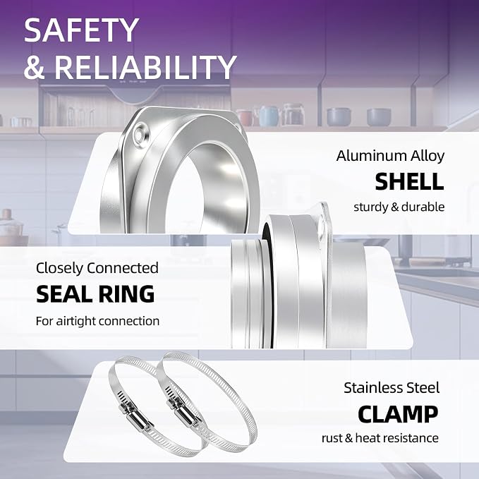Magnetic Dryer Vent Hose Connector Kit Quick Coupling for Tight Space Including Flexible 3.3ft 4" Duct & two Clamps Easy to Clean for Laundry Room,Apartment Secadora Pipe Connection Exhaust Coupler
