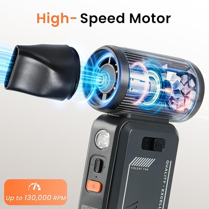 Compressed Air Duster - 130000RPM Rechargeable Electric Cordless Blower, Built-in Cable Power Bank, Vacuum Cleaner with Stepless Speed for Computer Keyboard, Car, Home and Outdoor - Black