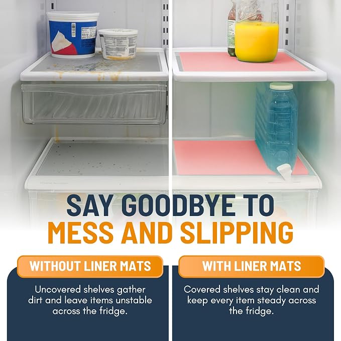 Refrigerator Liners for Shelves by Linda’s Essentials - Easy to Clean Fridge Liner with Spill Protection Fridge Shelf Liners & Drawer Liner, Nonslip BPA-Free Refrigerator Mats (Pink Roll)