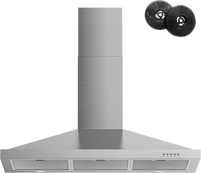 FIREGAS Range Hood 36 inch with Ducted/Ductless Convertible, 450 CFM Stainless Steel Wall Mount Chimney-Style Kitchen Hood, Over Stove Vent Hood with 3 Speed Fan, Charcoal Filters