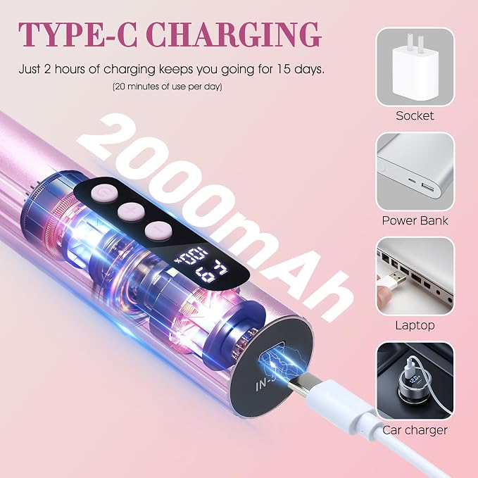 Electric Foot Callus Remover, 2 in 1 Callus Remover for Feet, 9 Adjustable Speeds with Sandpaper Disk and Nail Drill Bits, Digital Display, Rechargeable Pedicure Tools for Dead Skin(Pink)
