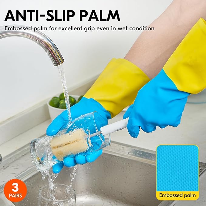 Vgo... Cleaning Gloves,Dishwashing,Kitchen,Heavy Duty,Reusable